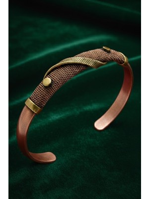 Dokulu Yüzeyli El Yapımı Bakır Kadın Bileklik