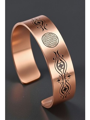 Kadın Bakır Bileklik Yaşam Çiçeği Lazer Kazımalı Kadın Bilezik Sürpriz Hediyeli