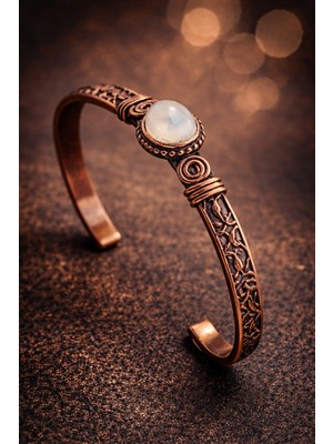 Kadın Bakır Bileklik Taşlı Kelepçe Bilezik