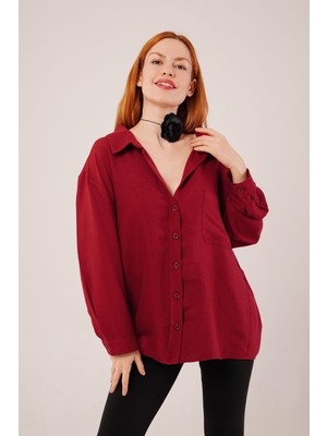 Basic Oversize Bordo Gömlek