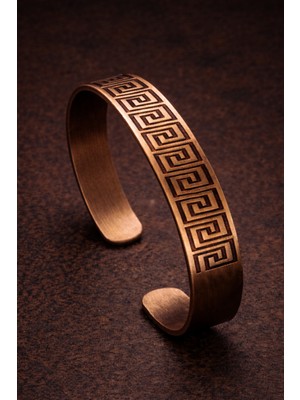 Erkek Bakır Bileklik Grek Desenli Kalın Model Erkek Bileklik