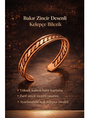 Örgü Desenli Saf Bakır Bileklik – Ayarlanabilir Kadın Bakır Bilezik
