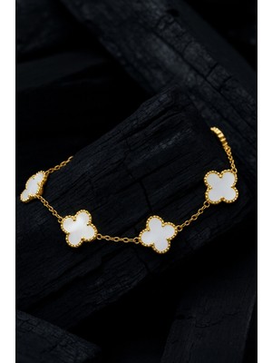 Altın Kaplama Taşlı Royal Pearl Petal Model Erkek Çelik Bileklik