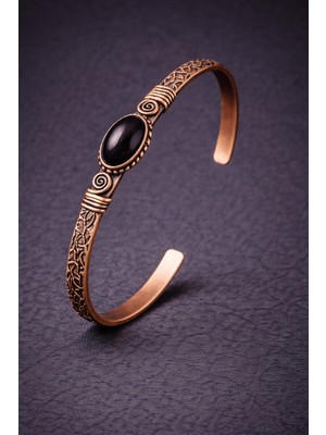 Erkek Kadın Bakır Bileklik Doğal Oniks Taşı Kadın Kelepçe Bilezik
