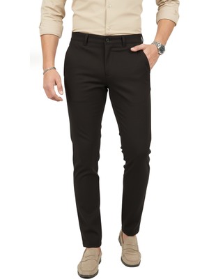 Deepsea Erkek Kahve Modern Fit Likralı Kumaş Pantolon Günlük & Ofis Kullanımı 2602020