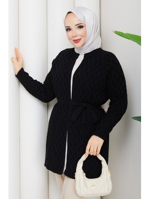 Pamuk Butik Kadın Tok Hasır Örgü Kuşaklı Triko Hırka -PMK508