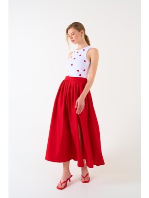 Yırtmaçlı Etek - Kırmızı