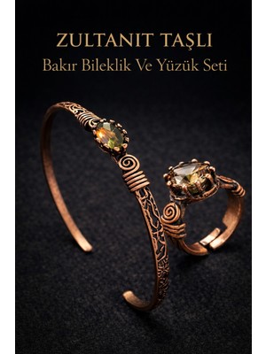 Kadın Bakır Bileklik ve Yüzük Takım Seti Renk Değiştiren Zultanit Taşlı Set El Yapımı Özel Tasarım
