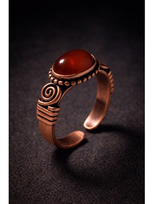 Erkek Kadın Bakır Yüzük Doğal Kırmızı Akik Taşı Kadın Kelepçe Yüzük