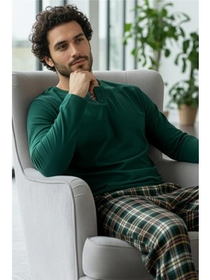 Yeşil Stylish Erkek Uzun Kol Pijama Takımı