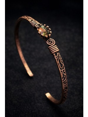 Kadın Bakır Bileklik Zultanit Taşlı Ince Zarif Kelepçe Bilezik