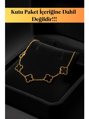 Altın Kaplama Gece Siyahı Oniks Taşlı Form Detaylı Petal Yaprak Model Erkek Çelik Bileklik