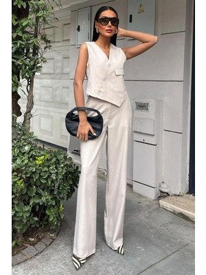 Yeleği Çapraz Detay Düğmeli Cepli Yelekli Takım 10150