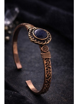 Kadın Bakır Bileklik Ay Taşı Silindir Model 2 Saf Bakır Bilezik