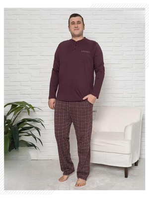 Pijamoni Erkek Battal Düğme Yaka Penye Uzun Kol  Pijama Takımı 6720/18 - 1 Adet