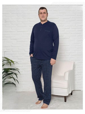 Pijamoni Erkek Battal Düğme Yaka Penye Uzun Kol  Pijama Takımı 6720/15 - 1 Adet