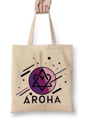 Toyaso Kpop Aroha Beyaz Bez Çanta Uzun Saplı Alışveriş Çantası Plaj Çantası