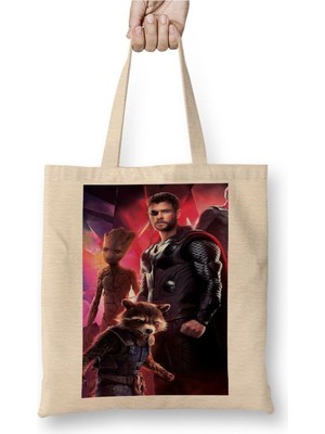 Toyaso Thor Groot E Rock Beyaz Bez Çanta Uzun Saplı Alışveriş Çantası Plaj Çantası