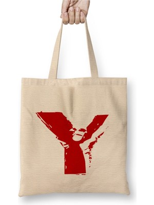 Toyaso Y Harfi Beyaz Bez Çanta Uzun Saplı Alışveriş Çantası Plaj Çantası