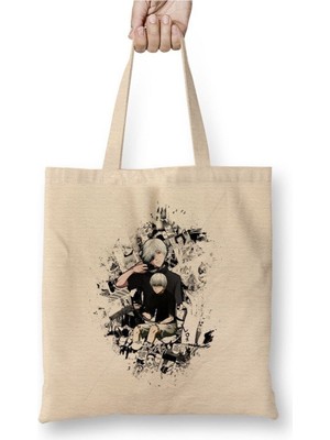 Toyaso Kaneki Tokyo Ghoul Beyaz Bez Çanta Uzun Saplı Alışveriş Çantası Plaj Çantası