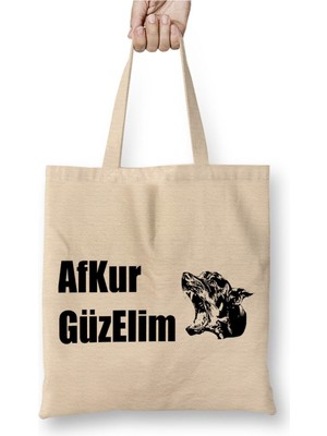 Toyaso Afkur Güzelim Karadeniz Beyaz Bez Çanta Uzun Saplı Alışveriş Çantası Plaj Çantası