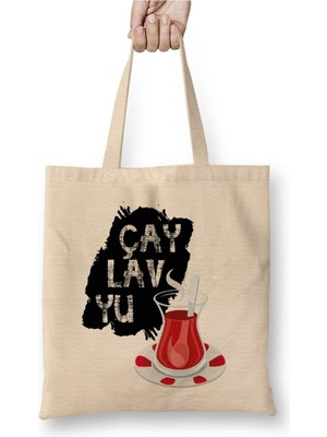 Toyaso Karadeniz Sözleri Çay Lav Yu Beyaz Bez Çanta Uzun Saplı Alışveriş Çantası Plaj Çantası