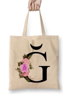 Toyaso Ğ Harfi Beyaz Bez Çanta Uzun Saplı Alışveriş Çantası Plaj Çantası