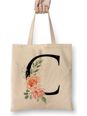 Toyaso C Harfi Beyaz Bez Çanta Uzun Saplı Alışveriş Çantası Plaj Çantası