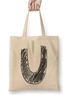 Toyaso U Harfi Beyaz Bez Çanta Uzun Saplı Alışveriş Çantası Plaj Çantası