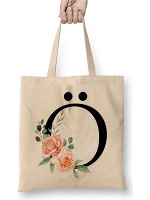 Toyaso Ö Harfi Beyaz Bez Çanta Uzun Saplı Alışveriş Çantası Plaj Çantası