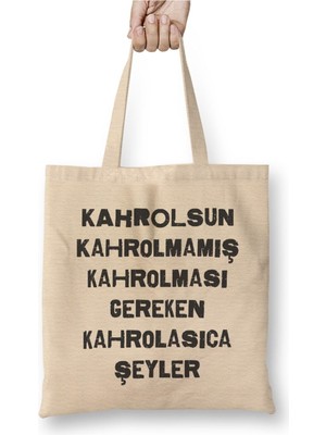 Toyaso Komik Söz Gereken Kahrolasıca Şeyler Beyaz Bez Çanta Uzun Saplı Alışveriş Çantası Plaj Çantası