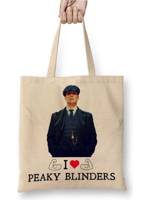 Toyaso I Love Peaky Blinders Beyaz Bez Çanta Uzun Saplı Alışveriş Çantası Plaj Çantası