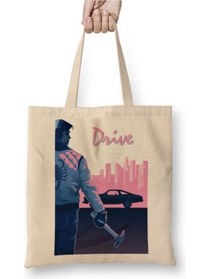 Toyaso Ryan Gosling Drive Beyaz Bez Çanta Uzun Saplı Alışveriş Çantası Plaj Çantası