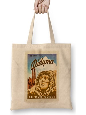 Toyaso Aydın Didim Beyaz Bez Çanta Uzun Saplı Alışveriş Çantası Plaj Çantası