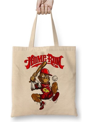 Toyaso Monkey Baseball Beyaz Bez Çanta Uzun Saplı Alışveriş Çantası Plaj Çantası