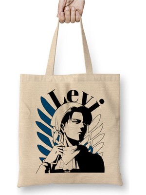 Toyaso Levi Ackerman Beyaz Bez Çanta Uzun Saplı Alışveriş Çantası Plaj Çantası