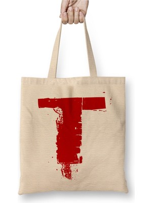 Toyaso T Harfi Beyaz Bez Çanta Uzun Saplı Alışveriş Çantası Plaj Çantası