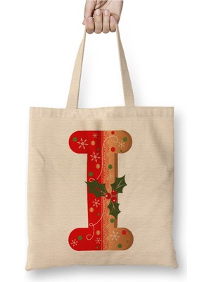 Toyaso I Harfi Beyaz Bez Çanta Uzun Saplı Alışveriş Çantası Plaj Çantası