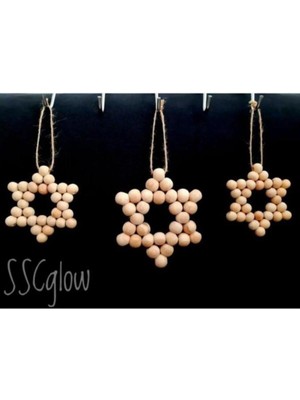 SSCglow Ahşap Dekoratif Boncuklu Yıldız 3'lü Set, Kapı Duvar Mutfak Bebek Odası Süsü