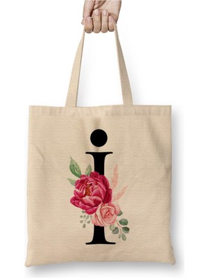 Toyaso I Harfi Beyaz Bez Çanta Uzun Saplı Alışveriş Çantası Plaj Çantası