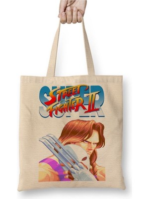 Toyaso Street Fighter 2 Thunder Hawk Beyaz Bez Çanta Uzun Saplı Alışveriş Çantası Plaj Çantası
