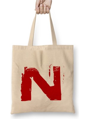 Toyaso N Harfi Beyaz Bez Çanta Uzun Saplı Alışveriş Çantası Plaj Çantası