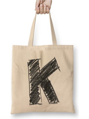 Toyaso K Harfi Beyaz Bez Çanta Uzun Saplı Alışveriş Çantası Plaj Çantası