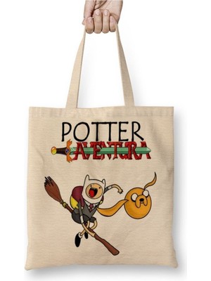 Toyaso Potter Aventura Adventure Time Beyaz Bez Çanta Uzun Saplı Alışveriş Çantası Plaj Çantası