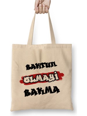 Toyaso Karadeniz Sözleri Baktun Olmayi Bakma Beyaz Bez Çanta Uzun Saplı Alışveriş Çantası Plaj Çantası