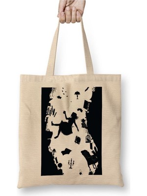 Toyaso Alice Down Beyaz Bez Çanta Uzun Saplı Alışveriş Çantası Plaj Çantası