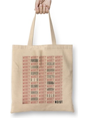 Toyaso Money Heist Names Beyaz Bez Çanta Uzun Saplı Alışveriş Çantası Plaj Çantası