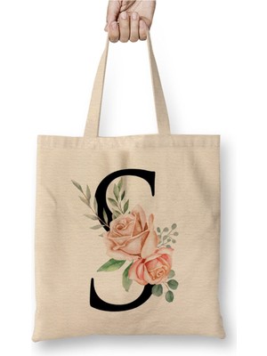 Toyaso S Harfi Beyaz Bez Çanta Uzun Saplı Alışveriş Çantası Plaj Çantası