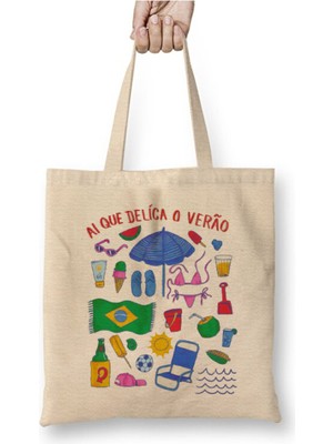 Toyaso Brazilian Summer Brezilya 01 Beyaz Bez Çanta Uzun Saplı Alışveriş Çantası Plaj Çantası