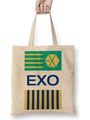 Toyaso Kpop Exo Beyaz Bez Çanta Uzun Saplı Alışveriş Çantası Plaj Çantası